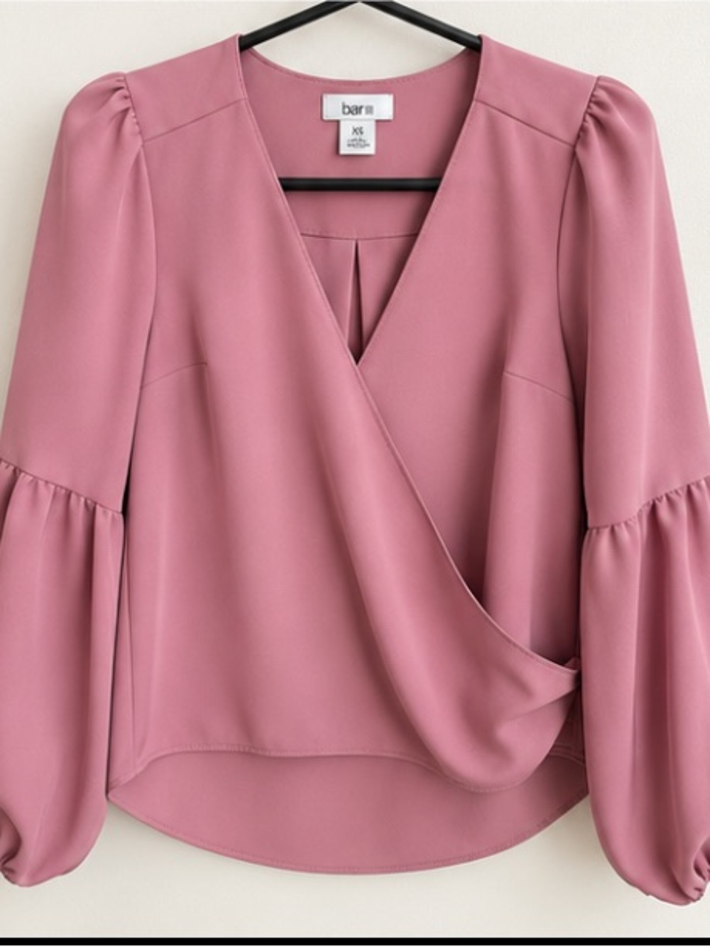 Bar III Dusty Rose Wrap Blouse with Puff Sleeves